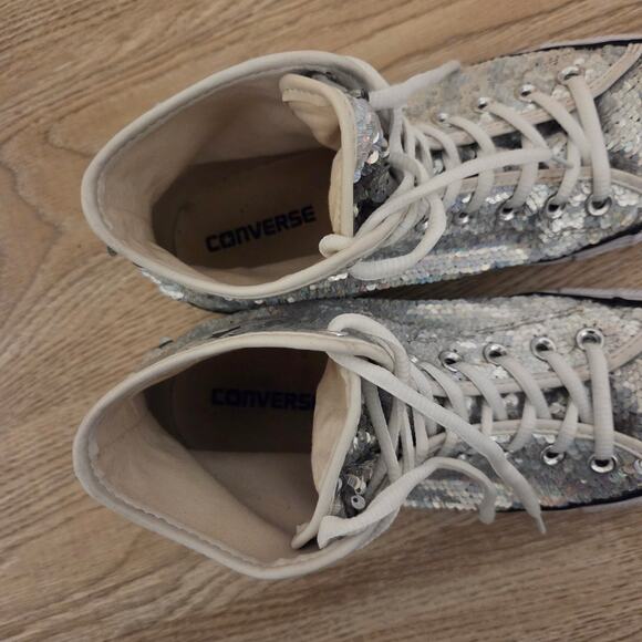 Converse Chuck Taylor All-Star Silver Sequins High-Top Sneakers Womens Size 9.5 - Picture 9 of 10